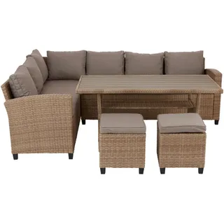 Ambia Garden Dining-Loungeset , Hellbraun , Kunststoff, Textil , Füllung: Schaumstoff,Schaumstoff , L-Form, links montierbar , 236x179 cm , Gartenmöbel, Loungemöbel, Loungegarnituren