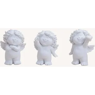 TEMPELWELT® Deko Engel Figur Schutzengel im 3er Set je 12 cm, Polystein Weiß, Engelkinder Set Engelchen Geschenk Dekoengel