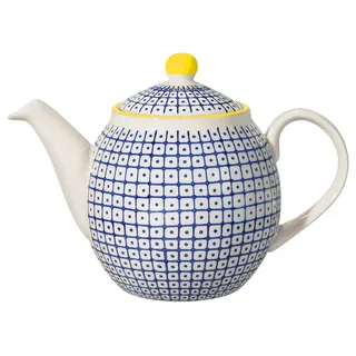 Bloomingville Teekanne Carla Lapis Retro große Kanne mit integriertem Sieb vor der Tülle Vintage ø 14 cm, lapis blau gelb, Keramik, fasst ca. 1200 ml
