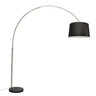 Qazqa - Modern Bogenleuchte I Bogenlampe I Lampe I Leuchte Stahl I Silber I nickel matt Stoffschirm schwarz 45 cm - XXL I Wohnzimmer - Stahl Länglich - LED geeignet E27