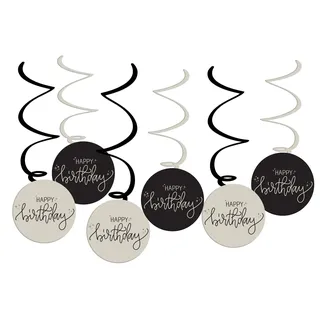 Folat 68686 Geburtstag Dekoration Schwarz, Creme, Champagner Gold - Hängdekoration - Crème Noir - 6 Stück - EIN schickes und charmantes Happy Birthday Deko