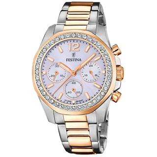 Festina Damen Uhr Analog Edelstahl 316L Silber - Quarz Chronograph - Mineralglas hochresistent - 10 ATM wasserdicht F20608/3 - Boyfriend Collection