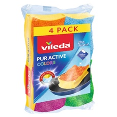 Vileda PurActive Colors Reinigungsschwämme, entfernen selbst hartnäckigsten Schmutz ohne zu Verkratzen, empfohlen für Teflon-beschichtete Oberflächen, leicht ausspülbar, mehrfarbig, 4er Pack