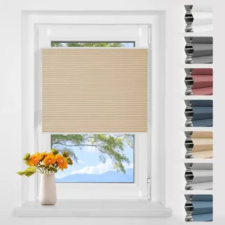 Verdunklungsplissee Wabenplissee ohne Bohren Weiß-beige 40x110cm(BxH) Thermo Plissee ohne Bohren Verdunkelung Zweifarbig 100% Blickdicht Sonnenschutz & Schallschutz Plisseerollo Klemmfix
