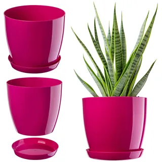 KADAX Blumentopf mit Untersetzer Ø 18 cm, amarantrot Pflanzkübel für Innen- und Außenbereich, ideal für Wohnzimmer, Balkon, Bad oder WC – lebendige Farben bringen Frische in jeden Raum