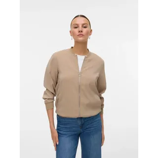 Bomberjacke VERO MODA "VMCOCO L/S BOMBER NOOS", Damen, Gr. XS, beige (silber mink), Web, Obermaterial: 96% Polyester, 4% Elasthan, unifarben, regular fit normal, Rundhals, Rippbündchen, Jacken Bomberjacke, Materialmix