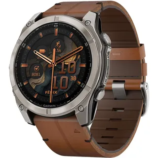 fenix 8 AMOLED 51 mm sapphire, graphit / titanium titan mit QuickFit Leder-Armband 26 mm braun