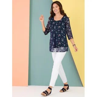 Longbluse CLASSIC BASICS, Damen, Gr. 56, bunt (marine, pink, bedruckt), 100% Polyester, geblümt, gemustert, mehrfarbig, Rundhals, Blusen Longbluse