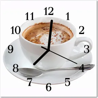 Glasuhr Wanduhr Küchenuhr Echt-Glas 30x30 cm Kaffee weiß - Weiß