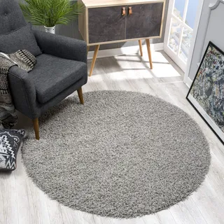 SANAT Teppich Rund - Hellgrau Hochflor, Langflor Modern Teppiche fürs Wohnzimmer, Schlafzimmer, Esszimmer oder Kinderzimmer, Größe: 120x120 cm