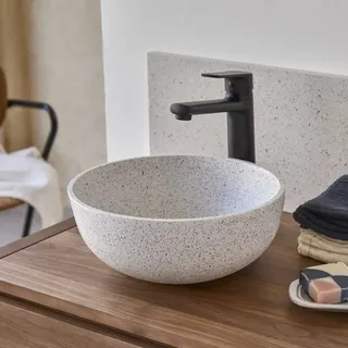 Elea - Rundes weißes Waschbecken aus Premium-Terrazzo ∅ 32 cm