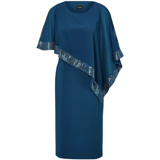 Abendkleid GOLDNER "Kurzgröße Kleid mit raffiniertem Chiffonüberwurf", Damen, Gr. 19, K-Gr, blau (mykonosblau), Obermaterial: 96% Polyester PES. 4% Elasthan EL., festlich, figurumspielend, U-Boot-Ausschnitt, Halbarm, Kleider Abendkleid, Chiffon