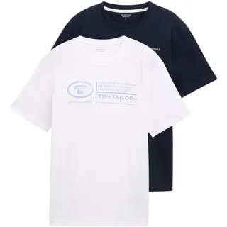 TOM TAILOR T-Shirt Packung, 2 Stk. mit Logo Print, weiß