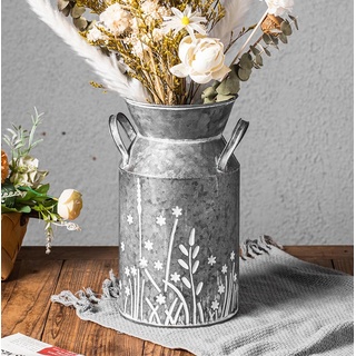 Milchkanne im Vintage-Stil, verzinktes Metall, rustikale Blumenvase, dekorative Blumen-Milchkännchen-Vase für Heimdekoration, 27 cm hoch