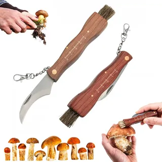 Helweet Pilzmesser mit Bürste, Schwammerlmesser, Mushroom Knife, 2 Stück | Tragbares Pilzmesser Klappbar, Klappmesser für Pilzsammler, 17cm