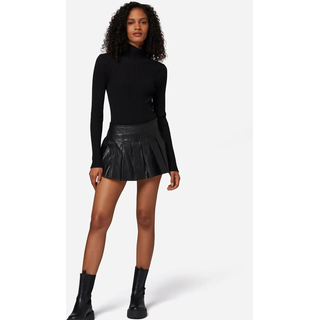 Faltenrock RICANO "Lederrock Pleated Skirt", Damen, Gr. L, schwarz, Obermaterial: 100% Lammnappaleder LANA., normal mini, Röcke Faltenrock, Handgefertigt aus echtem Leder