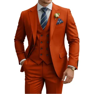TIJOFA 3-teiliger Anzug für Herren, schmale Passform, zweireihiger Anzug, Hochzeitsanzüge, klassischer Ein-Knopf-Anzug, formell, Abschlussball, Abendessen, Smoking, Rostiges Orange, M