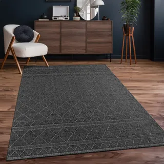 Outdoor Teppich Flachgewebe modern Boho Ethno wetterfest Außenbereich Grösse 80 cm Rund - Grau