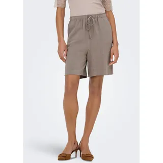 Shorts ONLY "ONLSIESTA MW PULL-UP LIN BL SHORTS NOOS", Damen, Gr. S (36), N-Gr, braun (walnut), Jersey, Obermaterial: 80% Viskose, 20% Leinen, unifarben, loose fit kniefrei, Hosen Shorts, loose fit, Jersey, Viskosemischung, elastischer Bund, unifarben
