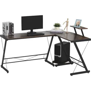 Homcom Computertisch, Eckschreibtisch, Schreibtisch, Bürotisch, Spanplatte+Metall, Vintagebraun-Schwarz, 155 x 115 x 91,5 cm