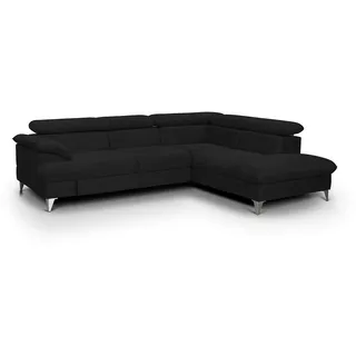 Mivano Schlafsofa David / Moderne Eckcouch mit verstellbaren Kopfteilen, Bettfunktion und Stauraum / 256 x 71 x 208 / Mikrofaser-Bezug, Schwarz
