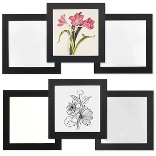 YIYINOE 6er 20x20 cm Quadratisch Bilderrahmen Set,Pappe Bilder Rahmen mit Schutz Kunststoffmembran,Wandmontage Fotogalerie Display für Collage,Fotos,Bilder,Fotorahmen Familie,Schwarz