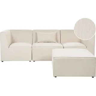 BELIANI Sofa mit Ottomane Hellbeige Polsterbezug aus Cord mit Armlehnen Kissen 3-Sitzer Modulsofa Wohnzimmermöbel Modern Wohnecke Sitzecke - Beige