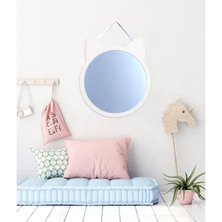 Jungle Empire Wandspiegel Mädchenzimmer - Kinderzimmer - Für Mädchen und Kinder - Katzen-Spiegel für die Wand - Groß, weiß, rund - Bad-Spiegel - Zum hängen oder Bohren - 38cm