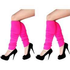 Krautwear Damen Mädchen Schweißbänder Stirnband 2 Armbänder Beinstulpen Handschuhe 80er Jahre Set Neon Pink (2X Stulpen Pink)