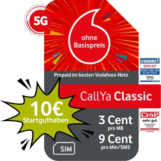 Vodafone Prepaid CallYa Classic | 10 EUR Startguthaben I ohne Vertrag | 5G-Netz | 9 Ct. pro Min/SMS
