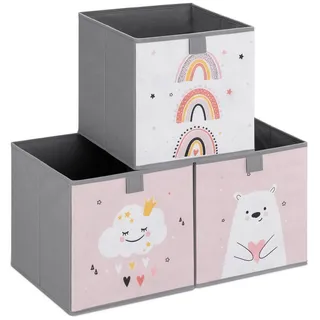 Navaris 3x Spielzeugkiste Aufbewahrungsbox Kinder - 28x28x28cm - Aufbewahrung Kinderzimmer - Aufbewahrungsbox Kinderzimmer Boxen Kinder - Toy Box Spielkiste - Tier Motiv