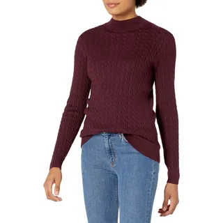 Amazon Essentials Damen Leichter Langarm-Pullover mit Stehkragen und Zopfmuster in klassischer Passform, Burgunderrot, XS