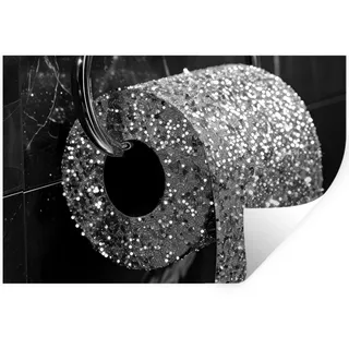 MuchoWow Wandtattoo WC - Toilettenpapier - Schwarz und weiß - Glitter 120x80 cm , Kunststoff , 120x80x0.1 cm , Tapeten & Wandverkleidungen, Wandtattoos & Sticker
