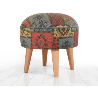 Atelier Del Sofa Stilvoller grüner Pouf, 45 x 45 x 45 cm | 50% Baumwolle & 50% Leinen, 6 cm orthopädischer, weicher Schaumstoffkern, Beine aus Buchenholz | Ideal für Moderne Wohnräume
