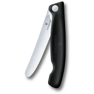 Victorinox Swiss Classic Faltbares Picknick-Messer für Wanderungen, Obst, Gemüse, Brötchen, Wurst, mit Wellenschliff, Extra Scharf, Schwarz