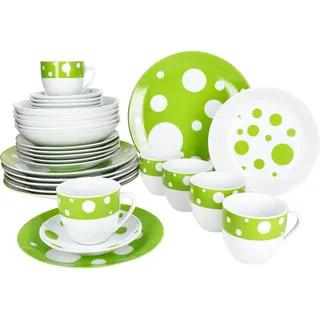 Pula grün 30tlg Kombiservice gepunktetes Geschirr Punkte Tassen Teller - Grün