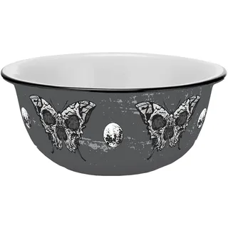 Müslischale Skull mystic Emaille-Optik 600ml | Totenkopf | Halloween | mystisch | Gothic | Keramik | Müsli | Cornflakes | Joghurt | grau | Falter | Nachtfalter | Mond