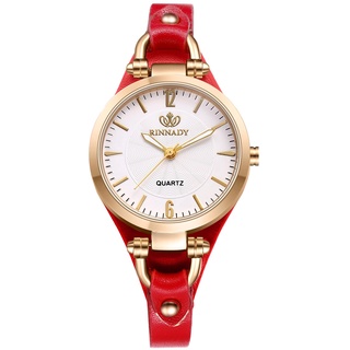 JewelryWe Uhren Damen Leder Klein: Rot Vintage Klassische Analog Quarz Armbanduhr Frauen Geschäft Lässige Uhr Damenuhr mit Punk Schmal Dünnem Leder Armband