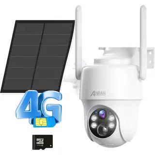 ANRAN 2K HD 3G/4G LTE Überwachungskamera Aussen Akku mit SIM Karte+32GB SD Karte, 360° Schwenkbare Kabellose Überwachungskamera Aussen ohne WLAN, Solar Kamera Outdoor mit Farbige Nachtsicht, G1