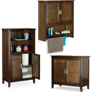 relaxdays 3 tlg. Badschrank Set Bambus - Dunkelbraun