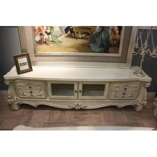 Sideboard TV Lowboard RTV Schrank Tisch Wohnzimmer Holz Klassisch Barock Glas - Weiß
