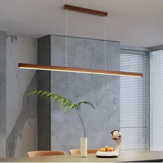 Esstischlampe Holz LED Pendelleuchte Dimmbare Hängelampe Mit Fernbedienung Deckenleuchte Für Küchen Insel Esszimmer Wohnzimmer Bar Hängend Lampen Modern Linear Höhenverstellbare (Holzbraun, L150cm)