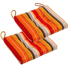 Makimoo 2er-Pack Outdoor/Indoor Patio Sitzkissenauflage aus Korbgeflecht mit Bändern - Wetterfestes, dekoratives Esszimmerstuhlkissen, 42 x 42 cm (Orangefarbene und rote Streifen)