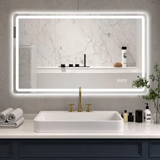 Rahmenloser LED-Badezimmerspiegel, Anti-Beschlag-Beschichtung, 120 x 60 cm, Silber - Weiß