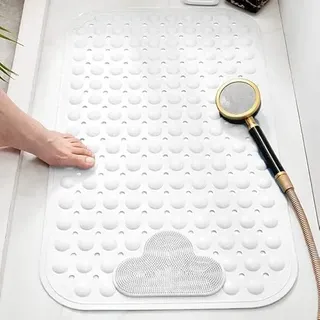 Moulaelos Duschmatte rutschfest, 106 x 66 cm rutschfeste Badematte mit Saugnäpfen, Duscheinlage Komfort Massage, Antirutschmatte Dusche Maschinenwaschbar, Weiß