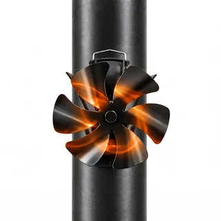 Relaxdays Kaminventilator, HBT: 21,5x17x11 cm, schwarz | ohne Strom, magnetisch, Ofenventilator, für Ofenrohr, 6 Blätter, mit Thermometer, Aluminium, wärmebetrieben, Aluminium