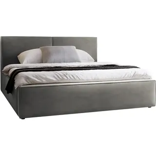 MIRJAN24 Polsterbett Santos, Doppelbett mit Bettkasten, Ehebett, Gasdruckfeder, Lattenrost (Farbe: Manila 16, Größe: 200x200 cm) - Grau