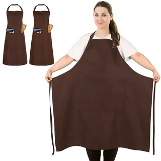 2 Stück Übergröße Kochschürze, Kaffee Schürzen Kochen XXL für Männer Damen | Verstellbare Küchenschürze mit 2 Taschen zum Kochen, Grillen, Arbeiten, Unisex Arbeitsschürze für Kellner, Künstler, Friseur