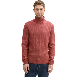 Rollkragenpullover TOM TAILOR, Herren, Gr. M, rot (schwarz burgundy rot weiß core), Strick, Obermaterial: 58% Polyester, 37% Polyacryl, 5% Wolle, meliert, regular fit Po-bedeckend, ohne Ausschnitt, gerader Abschluss, Pullover Rollkragenpullover, mit Rollkragen