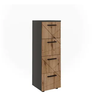 Vicco Midischrank Irma, 30 x 95 cm mit 4 Schubladen, - Braun, Dunkelgrau